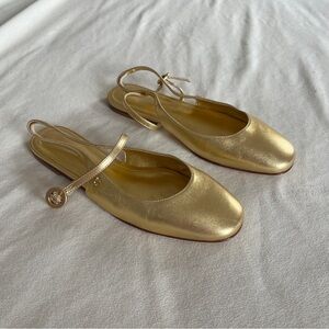 Larroude Metallic Gold Slingback Flats